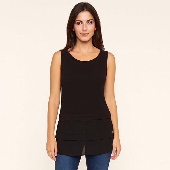 Michael Michael Kors Black Sleeveless Blouse Medium | MK Logo Hem, Semi-Sheer De - Picture 1 of 10